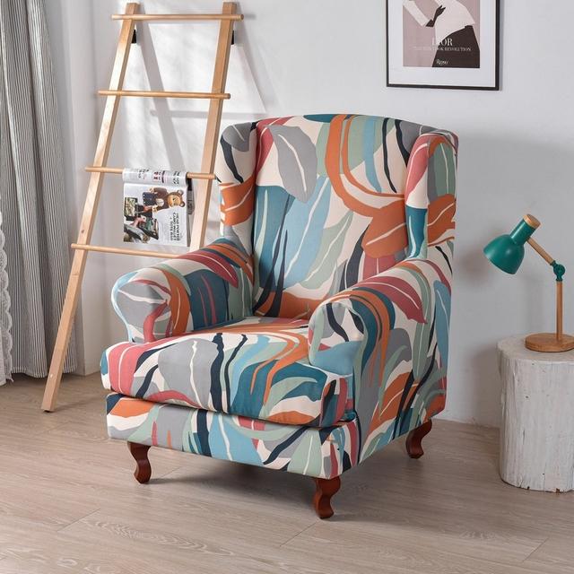 Geometric Wing Chair Cover Stretch Spandex Wingback Chair Covers Armchair Slipcover Furniture Protector Cover With Seat Covers