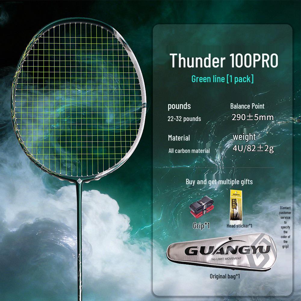 Профессиональная бадминтонная ракетка Thunder 100 - Полностью углеродное волокно 4U для взрослых