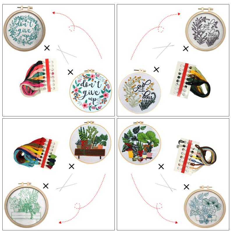 4 шт., комплект ткани для вышивки цветочных растений в горшках с наборами материалов «сделай сам», 15 см + 20 см, бамбуковая вышивка