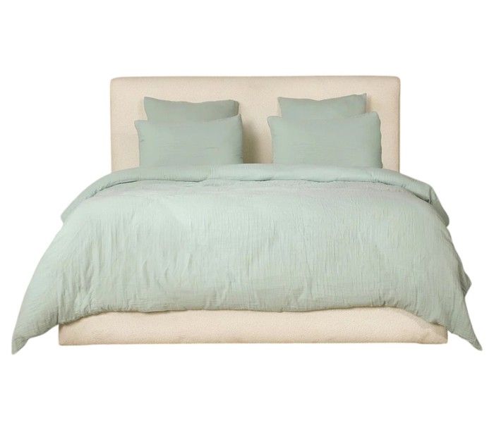 Housse de couette + taies gaze de coton lave 220 x 240 cm Douce vert givree