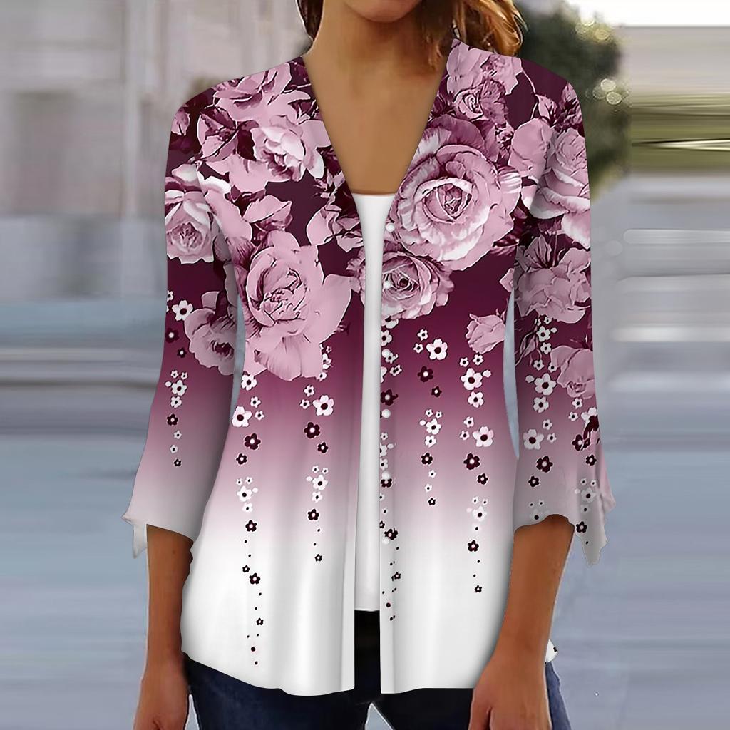 Рубашки с рукавом 3/4 для женщин, свободная футболка с принтом, топы с v-образным вырезом и рюшами на рукавах