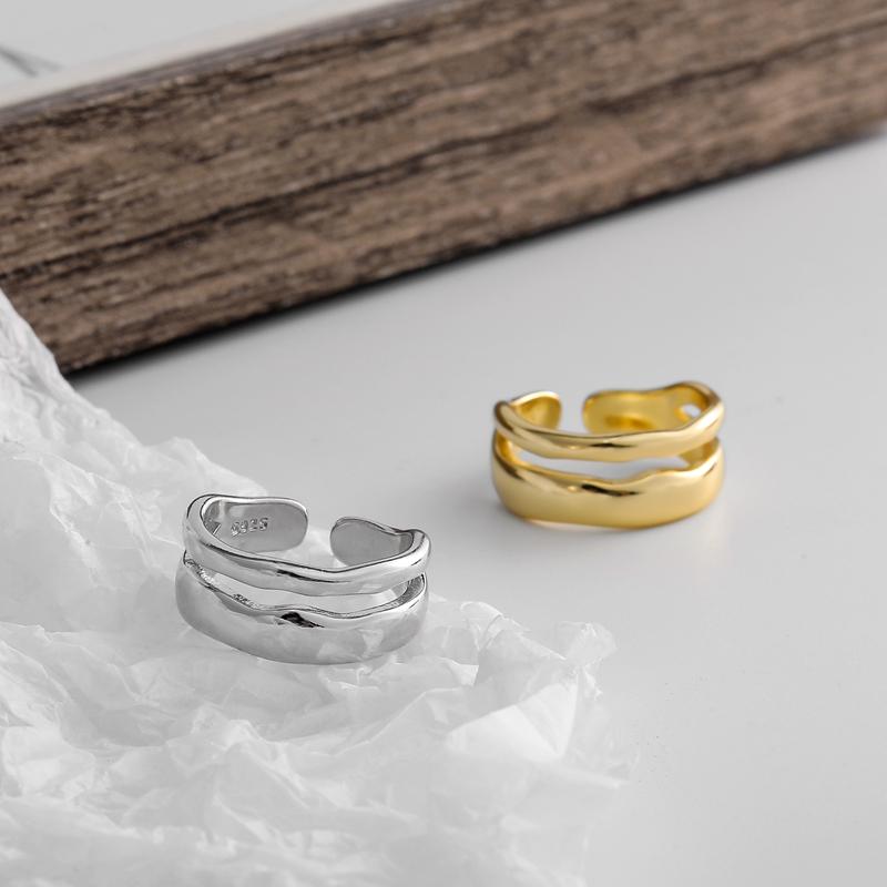 ANENJERY Очаровательные нерегулярные полированные волнистые кольца, золотые открытые кольца, ювелирные изделия для женщин, подарки на вечеринку S-R513