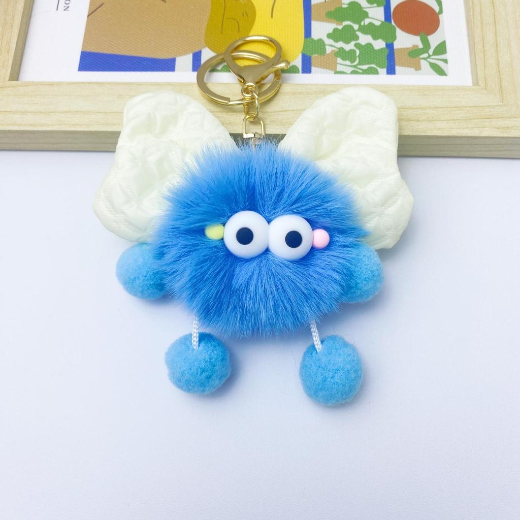 Брелок для ключей с плюшевым кроликом Рексом, бантом и кулоном в виде угольного шарика — милый подарочный аксессуар для пары