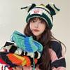 New Knitted Hat Contrasting Colors Cute Pig Ears Thickened Wool Hat Women's and Women's Fashion Autumn and Winter