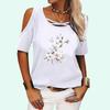 Women Casual Short Sleeve T-shirt Summer Fashion Off Shoulder Top Round Neck Floral Print Tee Shirt