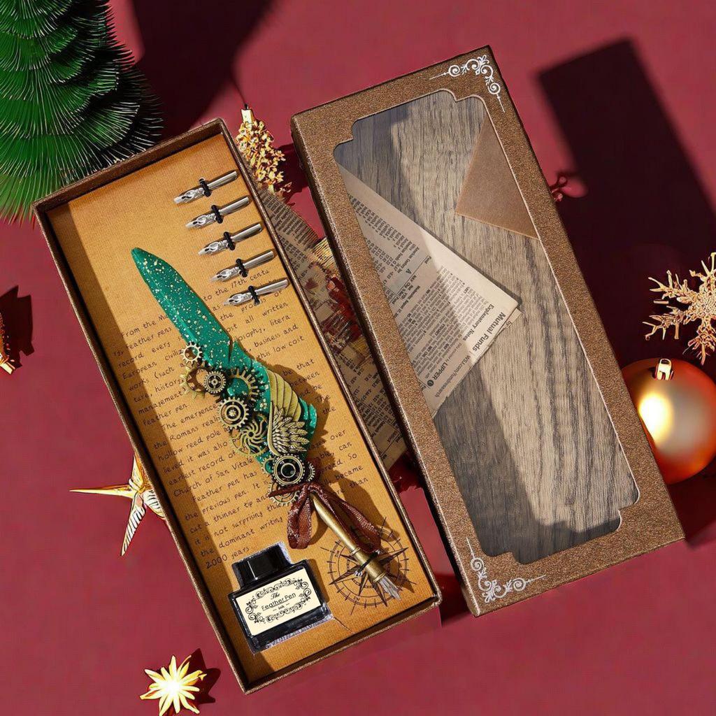 Набор перьевых ручек «Гарри Поттер» с золотым напылением - Ретро перо для письма с чернильницей в подарок