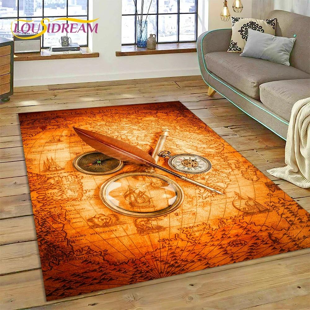 3D Древняя морская карта мира, компас, ковер, коврик для спальни, гостиной, дивана, украшение, детский игровой большой декоративный напольный коврик