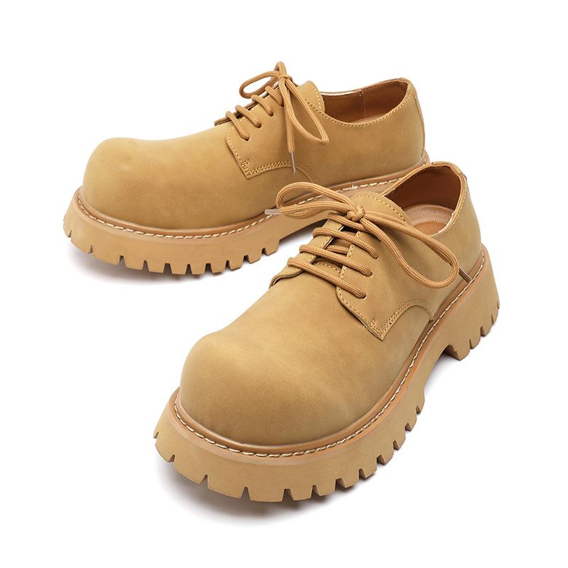 Ретро туфли дерби с толстой подошвой, мужские осенние туфли с большим носком, низкие большие желтые ботинки, кожаные туфли с круглым носком 1035-M