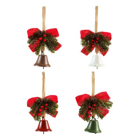 Christmas Tree Ornament Bow Pine Branches Decorative Bells Home Ambiance Doorway Wind Chime Decoration Christmas Theme Party Decor Gift