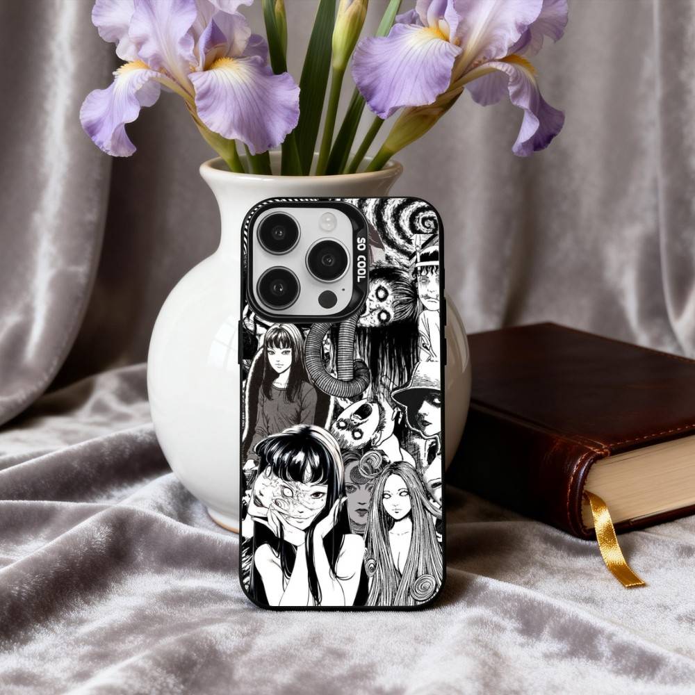 Чехол для телефона H-Horror T-Tomie-E для iPhone 17, 16, 15, 14, 13, 12, 11 Plus, Pro Max Черный Candy серебристый чехол для телефона