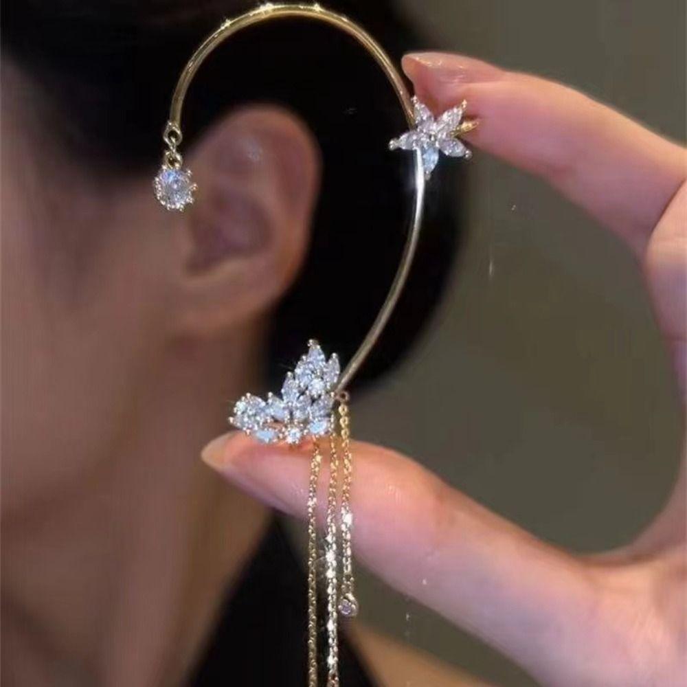 Серьги-каффы на клипсе Серьги-крючки с кисточками Изысканные серьги с кисточками Подарок