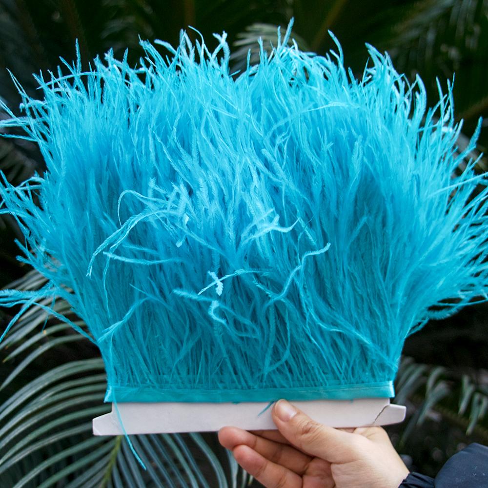 1M Natural Ostrich Feathers Trim White Clothing Sewing Ribbon 8-10cm Feather Fringe for Wedding Party Decoration Crafts Plumes