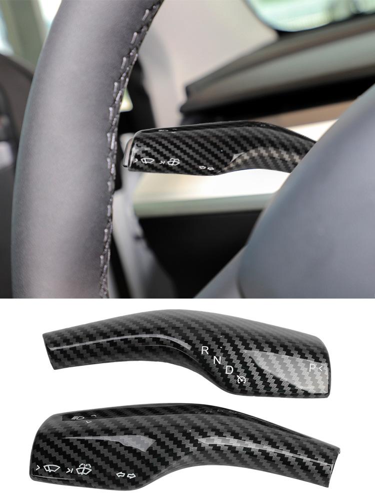 Interior Remodel Carbon Fiber Car Column Shift Knob Cover Decor Armor Steering Rod For Tesla Model 3 Y ABS