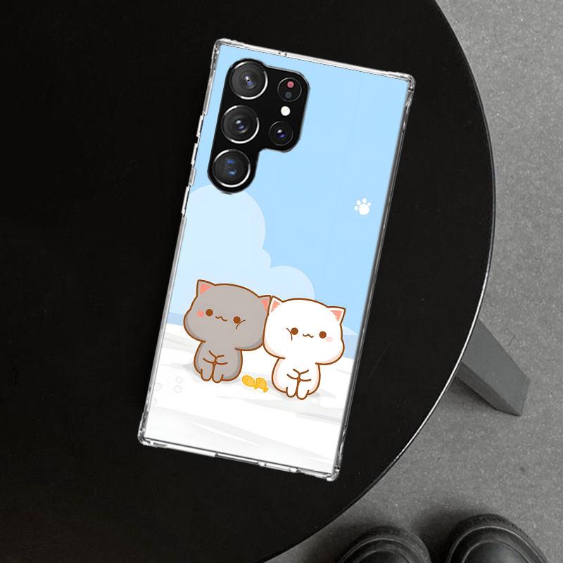 Милый чехол-накладка с персиком и котиком Гома для Samsung Galaxy S26 S25 Edge S24 S23 Ultra S22 Plus S21 FE S20 + Художественный Индивидуальный Fundas G