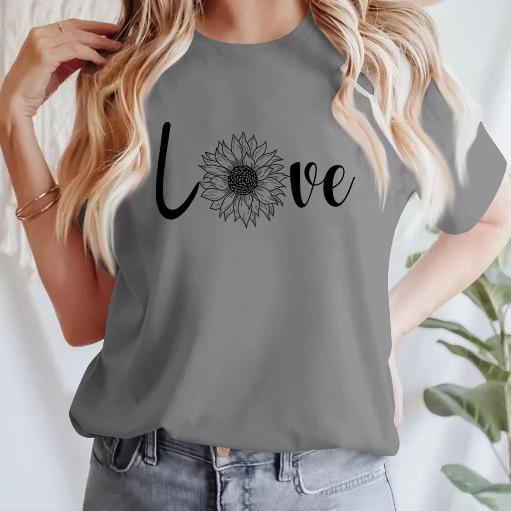 Женская повседневная хлопковая футболка с круглым вырезом и коротким рукавом