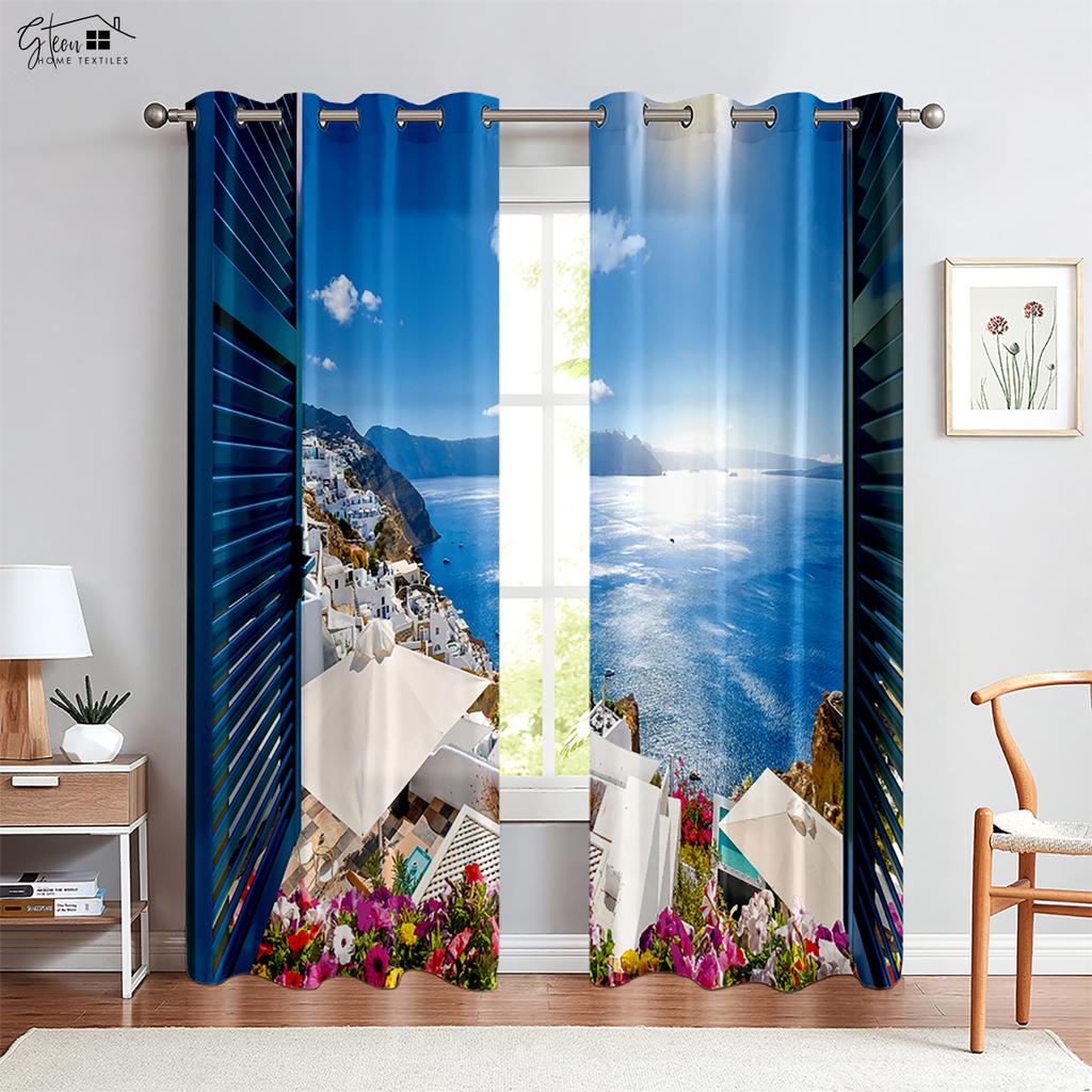 3D-печатные шторы для морского неба, шторы в средиземноморском стиле, подходящие для спальни, гостиной, гостевой комнаты, декоративные шторы