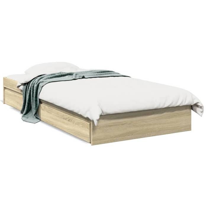 VidaXL Cadre de lit et tiroirs chêne sonoma 75x190cm bois d'ingénierie, lit, lit de rangement, cadre de lit simple, lit 3280715