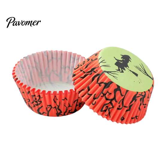 Home Baking Supplies 100PCS Halloween Cupcake Liners, Food Grade Greaseproof Paper Muffin Cups, Pumpkin And Cups Ghost Prints Holders for Party