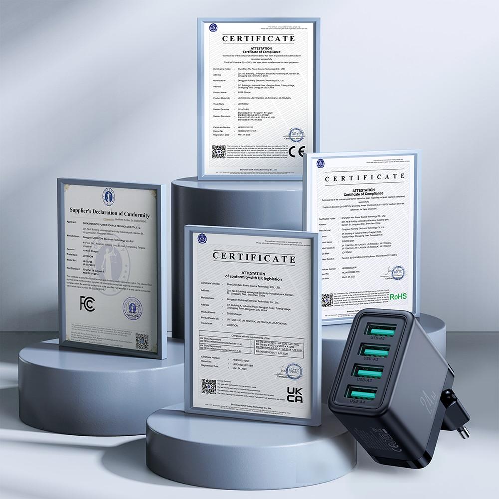 Joyroom PowerPro JR-TCN03 24 Вт Высокоэффективное четырехпортовое USB-A зарядное устройство, черное