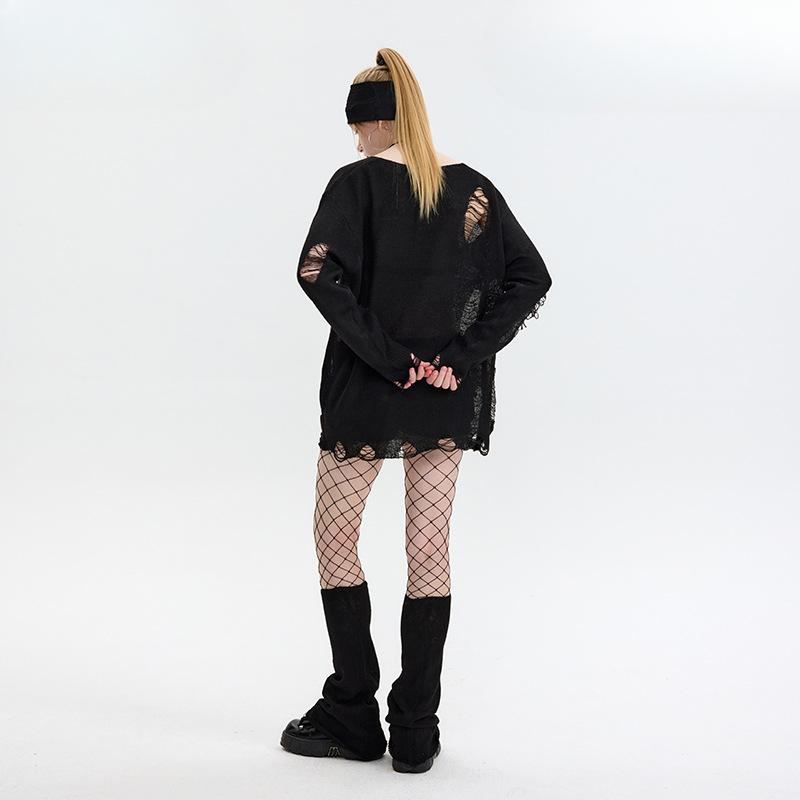 Autumn Women's Loose Torn Sexy Leg Wrap Sweater Top