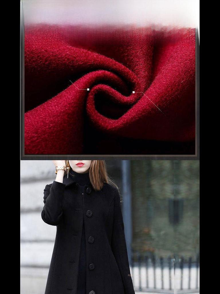 Women's Mid-Length Wool Coat, 2025 Autumn/Winter, Hepburn Style, Slim Fit, Plus Size
