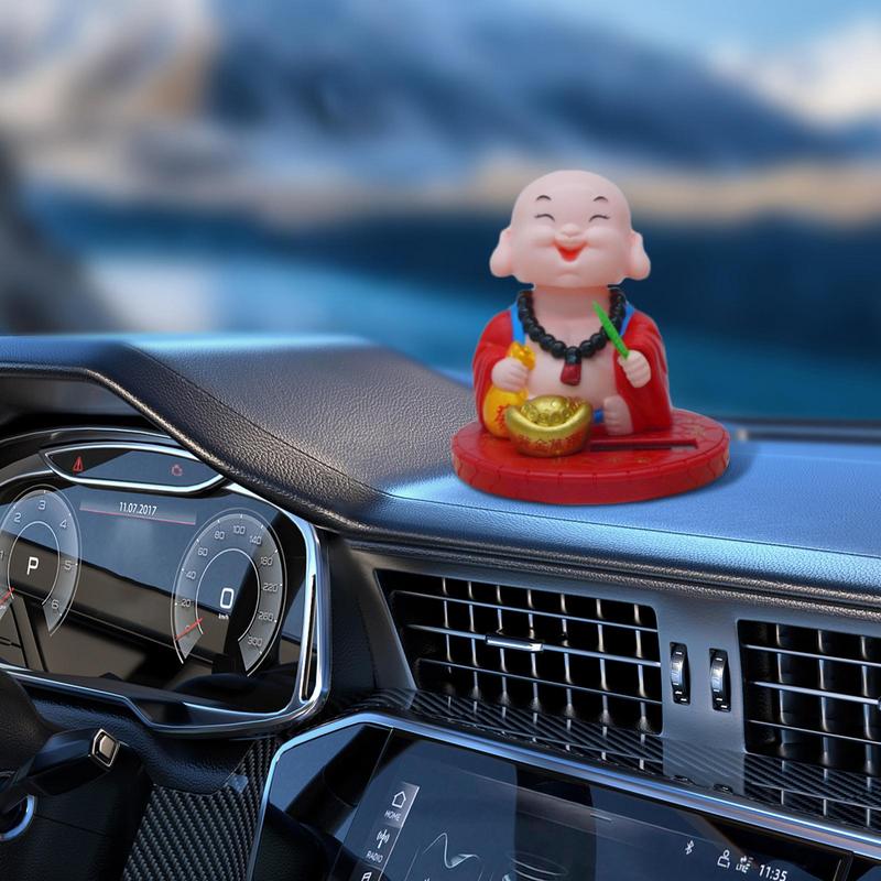 Monk Dashboard Ornament Car Ornaments Dashboard Ornament Solar Powered Buddha Statue Nodding Little Monk Collectible Figurines
