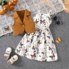 Teens Children Clothes Summer Floral Suspender Dress Vest Cardigan Jacket 2 Piece Suit for Girls