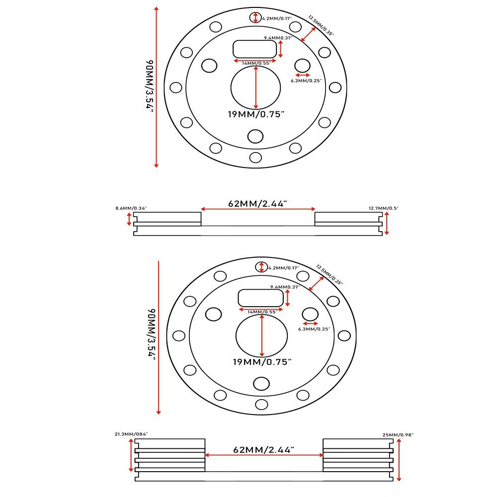 Universal Auto High-quality Aluminium Alloy Steering Wheel Boss Kit Heightening Pad 6 Hole To fit 3 Hole Fixed Type Heightening
