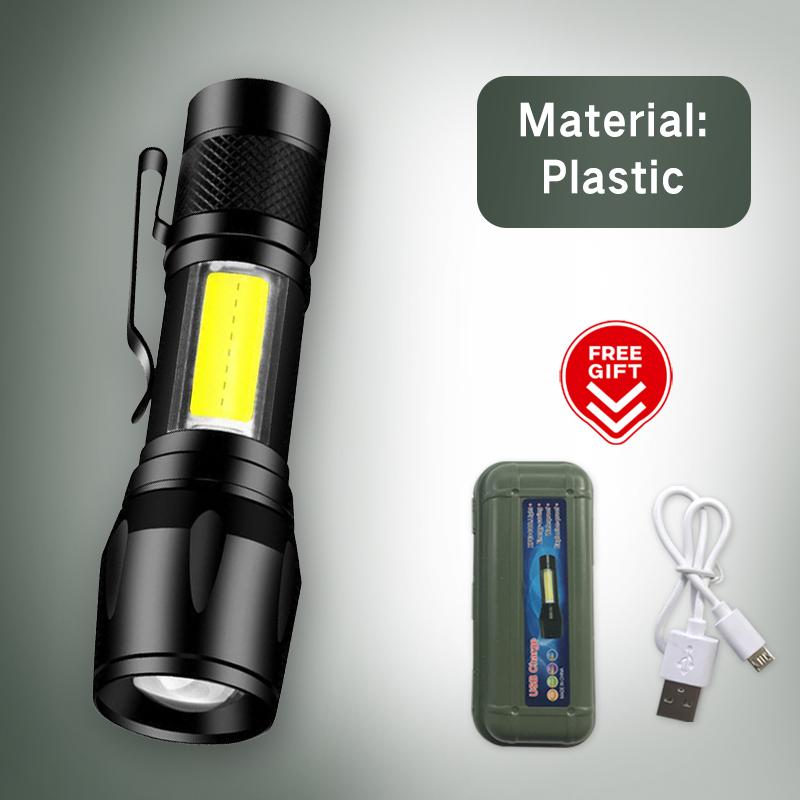 Portable LED Flashlight Zoom Focus Torch Lamp Rechargeable USB Lantern COB Built In Battery Q5 Waterproof Camping Lights