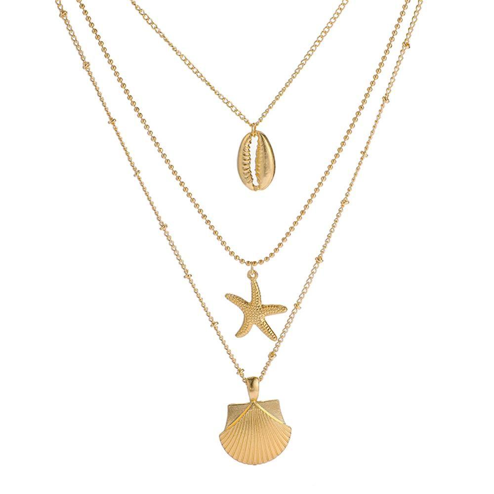 Золотисто-серебряная цепочка-чокер, богемные пляжные украшения, многослойное ожерелье из ракушек, кулон из ракушек каури