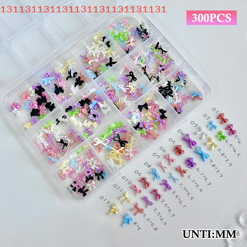 12 Grids Colorful Bowknot Set Resin Ribbon Nail Art Accessories Decoration DIY Manicure Mini Nail Gems