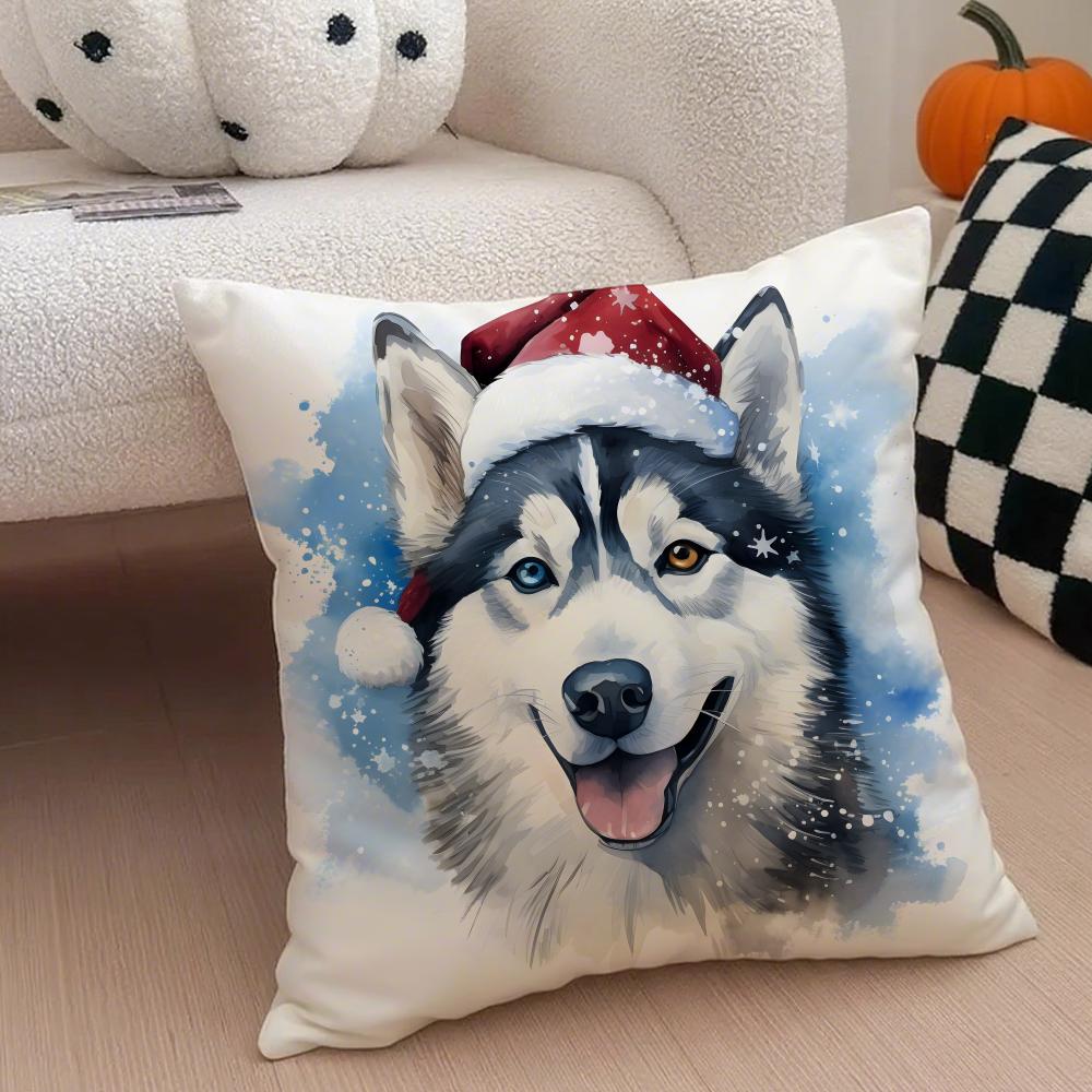 Cute funny Siberian Husky Cushion Cover Throw Pillow Cover Hidden Button Durable Polyester Chair Cushion