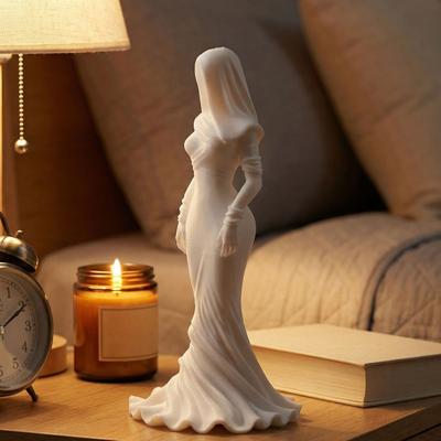 Винтажная статуэтка женщины с капюшоном-накидкой, 3D-печатная статуя безликой дамы в платье-рыбий хвост, украшение для дома и офиса