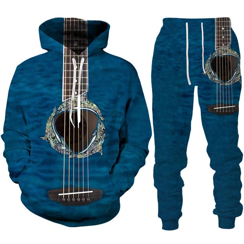 Мужские забавные толстовки с 3D принтом в стиле гитары/брюки/костюм Harajuku, винтажный спортивный костюм для пар, индивидуальный хип-хоп, уличная одежда