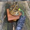 Sundial Compass Solid Brass Vintage Nautical Retro Steampunk Polished Hardwood Box Marine Compass Vintage Nautical Compass and Hardwood Box