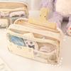 Large Capacity Pen Bag PU Leather+PVC Stationery Bag High Quality Pencil Case  School Office