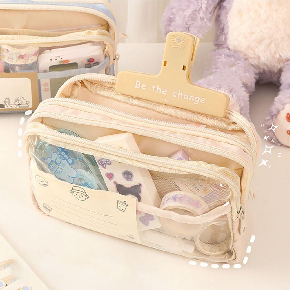 Large Capacity Pen Bag PU Leather+PVC Stationery Bag High Quality Pencil Case  School Office