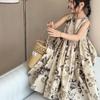 Girls Summer Rustic Floral Dress Round Neck Sleeveless Elegant Thin Halter Dresses