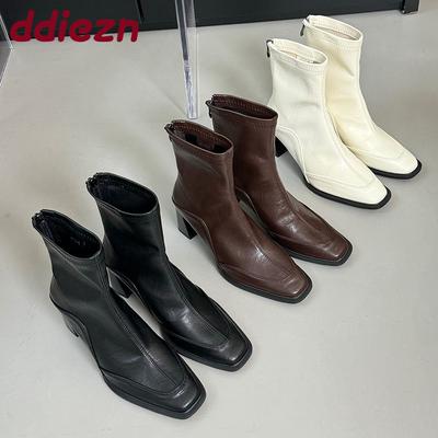 Мода Мода Молнии Женские Ботильоны Стрейч На Каблуках Обувь Женская Вечеринка Дамские Короткие Современные Ботинки Туфли-Лодочки