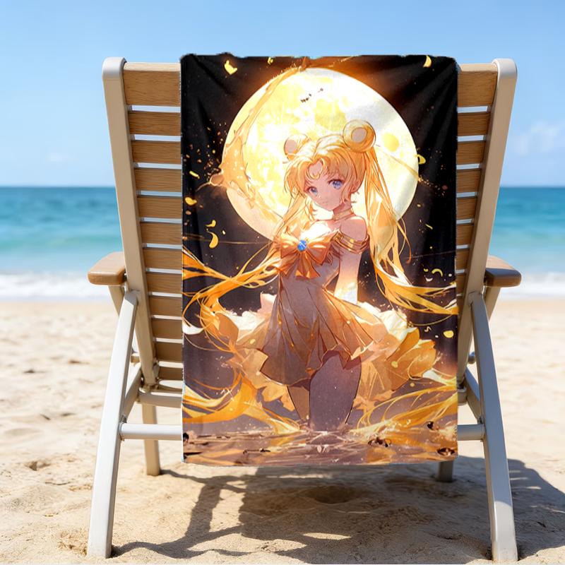 proof beach towel with a Sailor Moon1 pattern - soft,absorbent,quick-drying,machine washable - perfect for swimming,camping,bathing