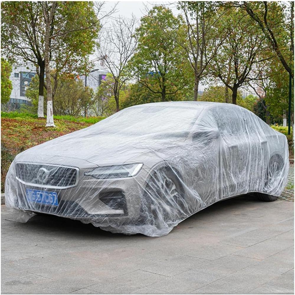 2 PCS Disposable Car Cover, 15.7×24.7 ft Waterproof Clear Plastic Full Car Cover Protection, Universal Rain Dust Garage Cover