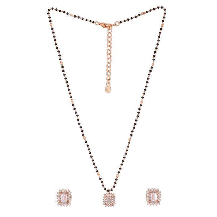 Женский комплект ожерелья Estele Mangalsutra с квадратным покрытием из розового золота и цирконами