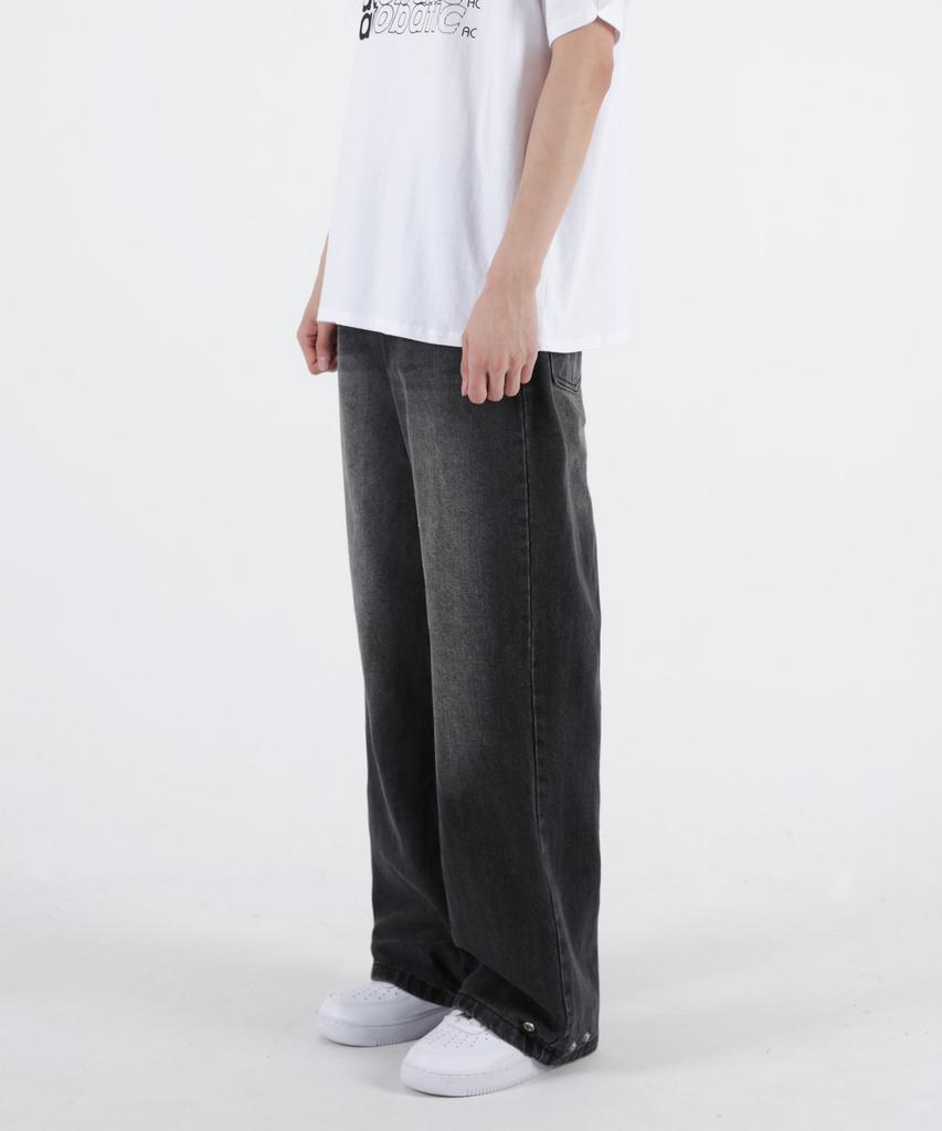 UMM Men'S Wide Denim Pants With Adjustable Hem Buttons 2 Colors