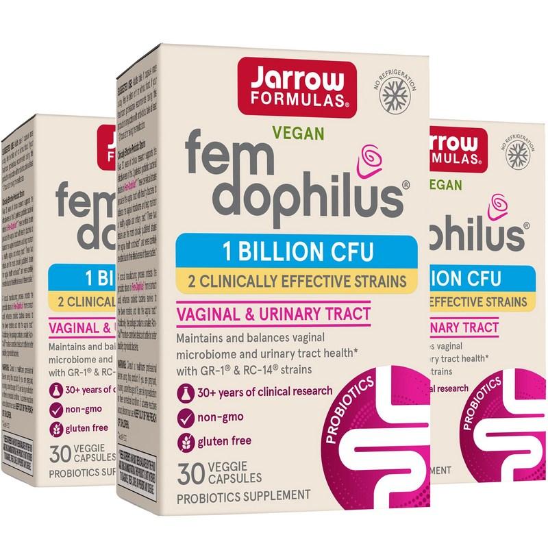 Jarrow Women Fem-Dophilus Lactobacillus 1 Billion Vegetarian Capsules, 30 Tablets, 3 Pieces
