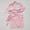 4 Pcs/Set Women Swimsuit Set Solid Color Spaghetti Strap Quick Dry Women