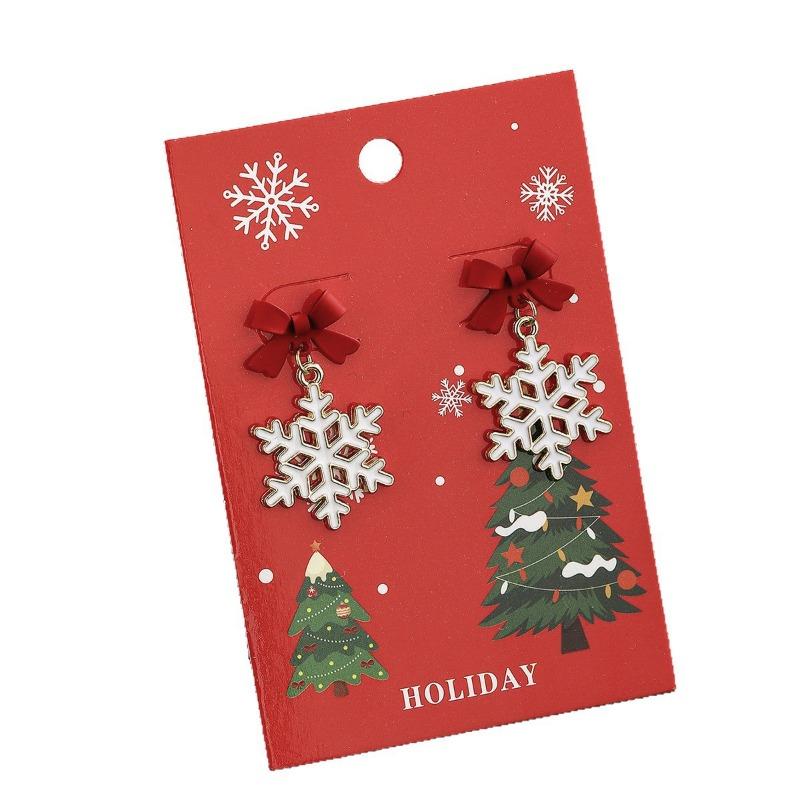 Christmas Accessories Christmas Hollow Snowflake Bow Earrings Oil Drop Ear Hook Earrings
