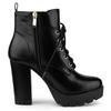 Allegra K Lace-Up Platform Boots with Thick Heels for Women, Perfect for Winter, Parties, and Halloween, Black, Size 24.5cm