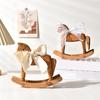 Wood Rocking Horse Figurine with Ribbon Handcrafted Rocking Horse Statue Home Office Living Room Kinetic Desktop Decoration Ornament