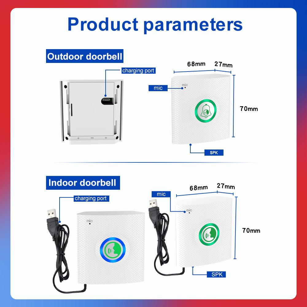 Беспроводной электронный дверной звонок Интерком 433 МГц Невизуальный домофон Интеллектуальные дверные звонки Управление одной кнопкой для домашнего офиса