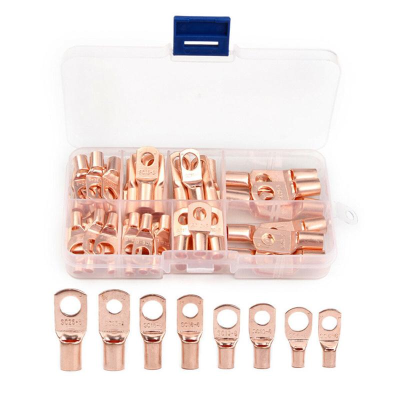 60Pcs Patch Connector Ring SC6-25 Copper Connector Bare Cable Voltage Terminal Connector Kit